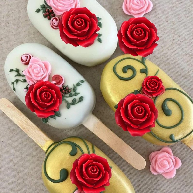 AMBESTEE Rose Flower Silicone Molds,2pcs Roses Flowers Fondant Molds Polymer Clay Mould Candy Chocolate Molds for Cupcake Cake Pop Puck Decoration DIY Crafts - Image 3